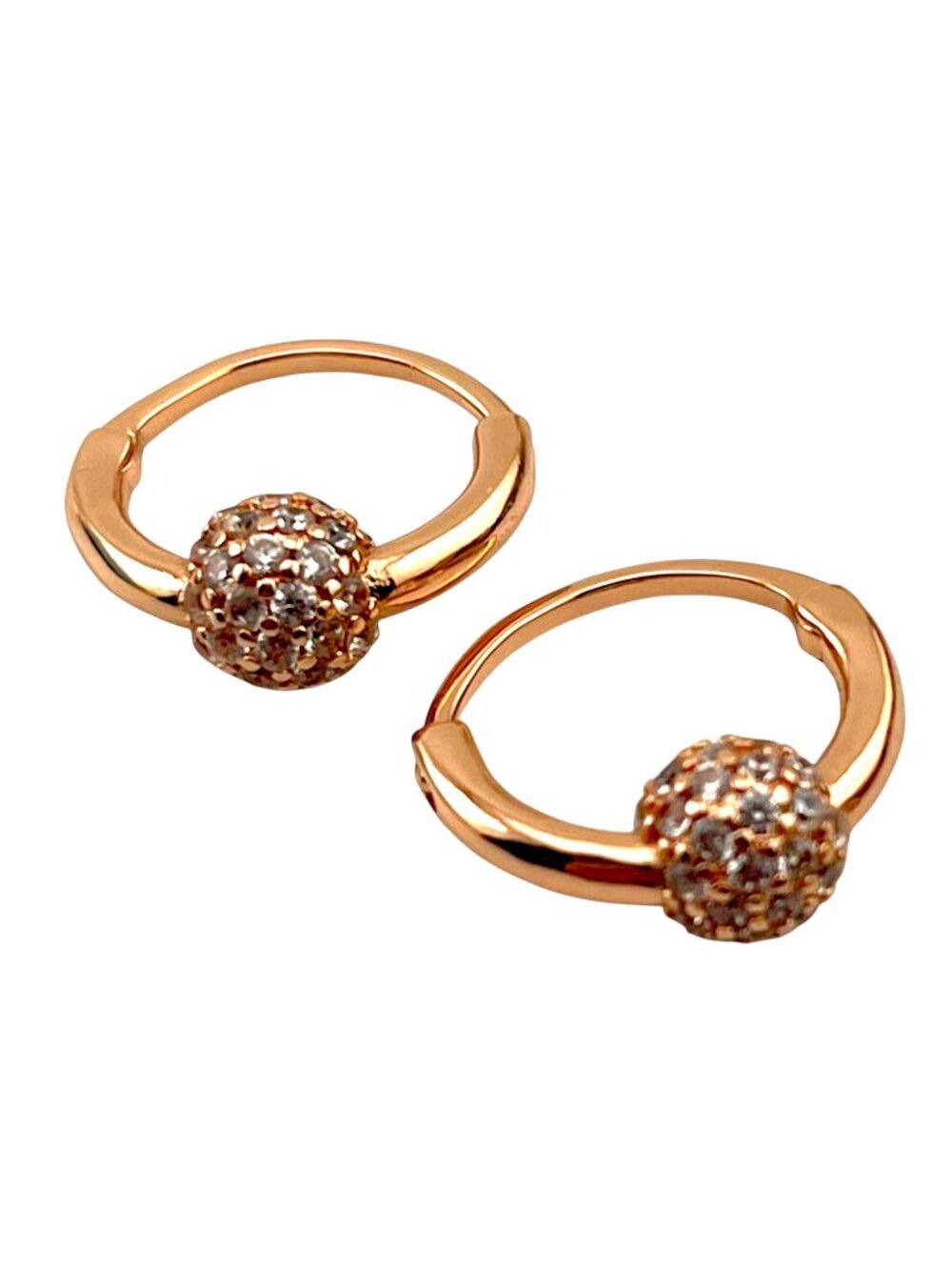 925 Sterling Silver Rose Gold Pavé Huggie Earrings | AAA Zirconia Hoop - Picture 4 of 6